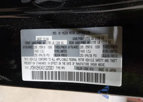 2025 Mazda Cx-90 3.3 Turbo Preferred Package from USA, damaged, VIN JM3KKBHD4S1220901